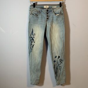 Black daisy jeans relaxed skinny blue embroidered songbird butterfly floral 5/27
